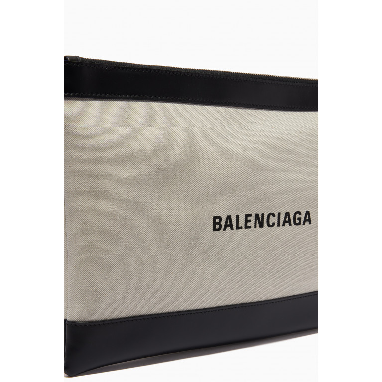 Balenciaga - Navy Clip Medium Pouch in Cotton Canvas & Calfskin