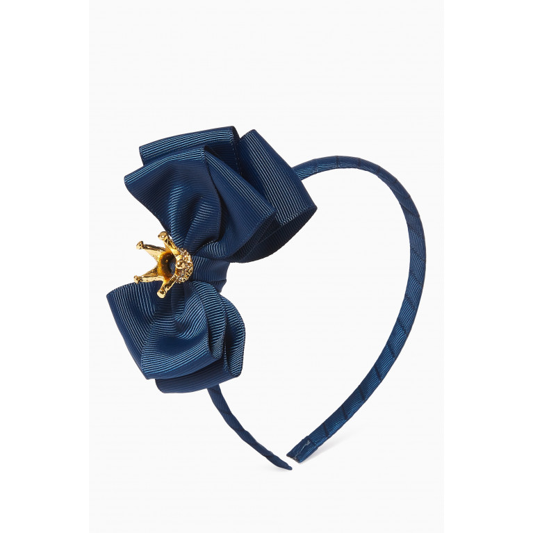 Angel's Face - Crown Bow Headband in Satin Blue