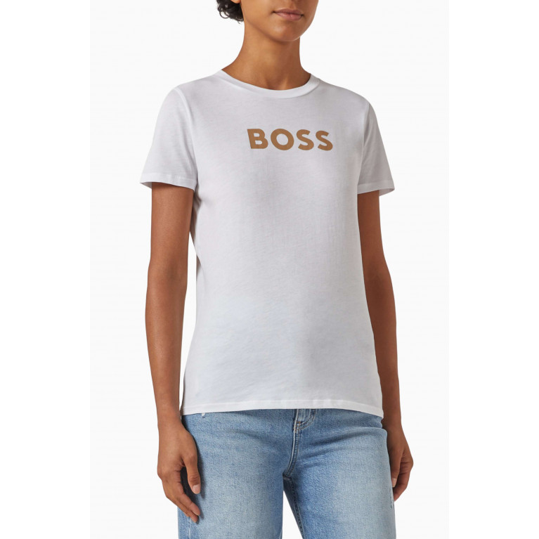Boss - Logo Print T-shirt in Cotton Jersey Brown