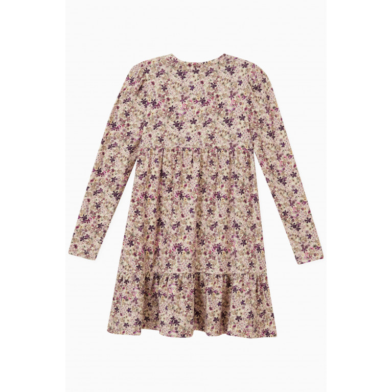 Name It - Floral Print Tiered Dress in Cotton Modal Neutral