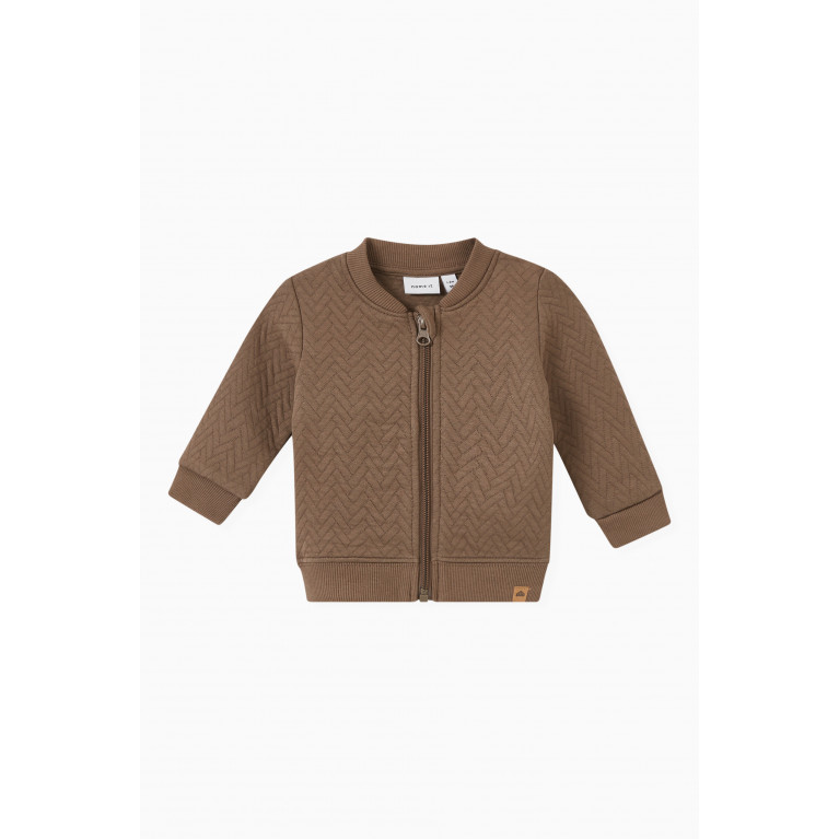 Name It - Quilted Zipped Cardigan in Organic Cotton Brown