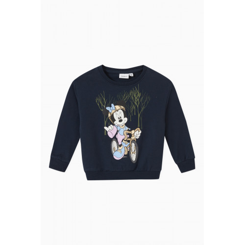 Name It - Minnie-print Oversized Sweatshirt in Cotton-jersey Blue