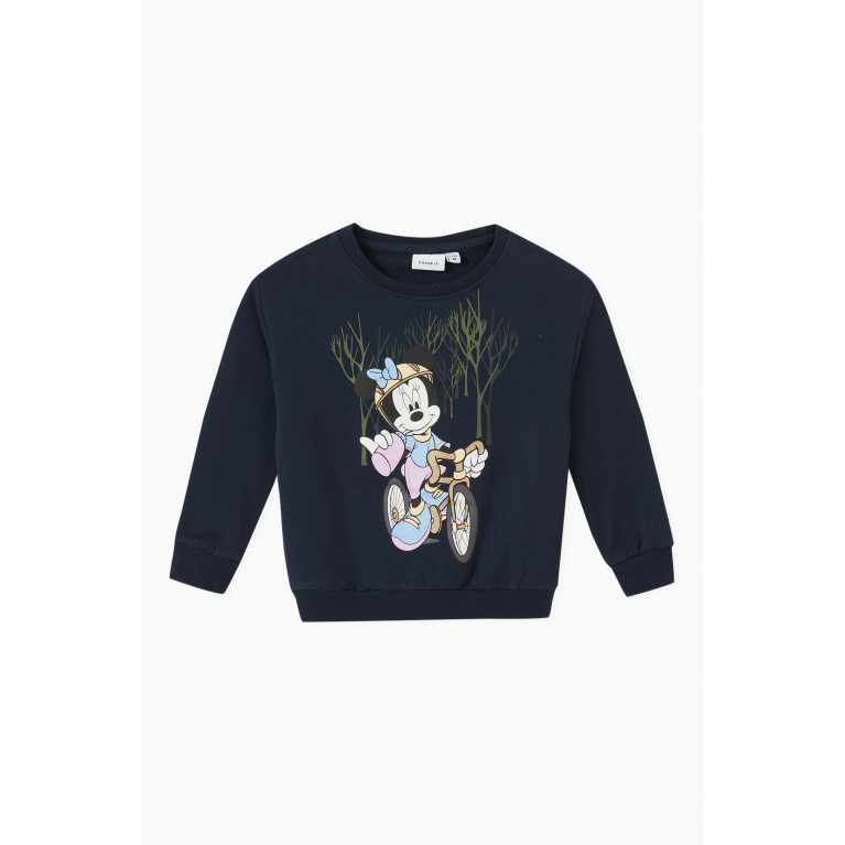 Name It - Minnie-print Oversized Sweatshirt in Cotton-jersey Blue