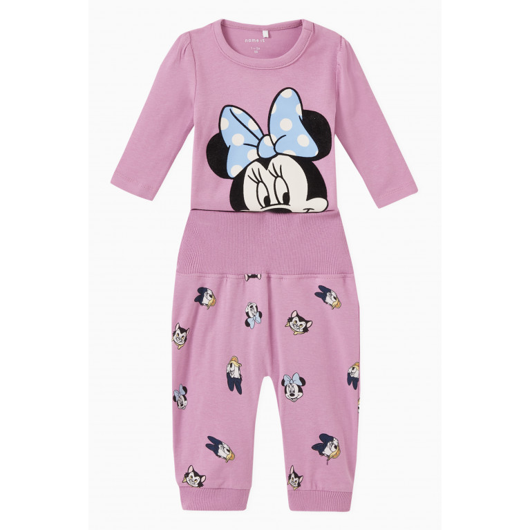 Name It - Minnie Mouse-print Pants in Cotton-jersey Purple