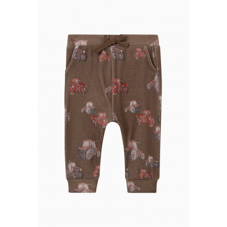 Name It - Tractor Print Trousers in Cotton Brown