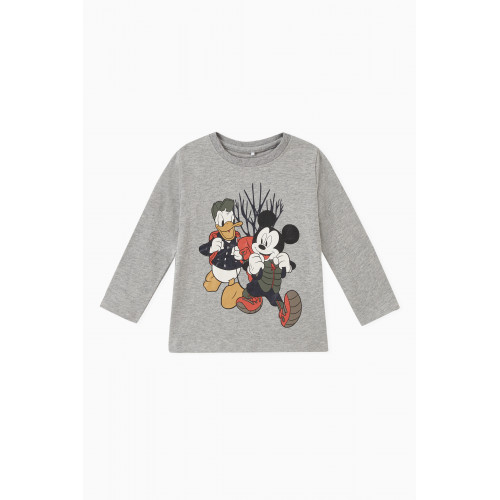 Name It - Mickey & Friends Print T-shirt in Cotton-jersey Grey