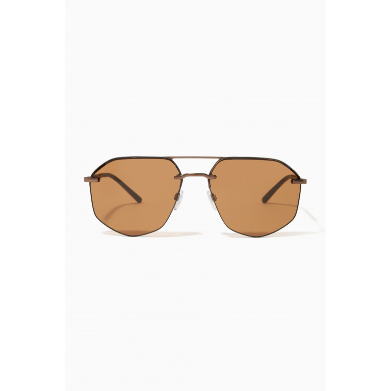 Emporio Armani - Round Frame Sunglasses in Metal Brown