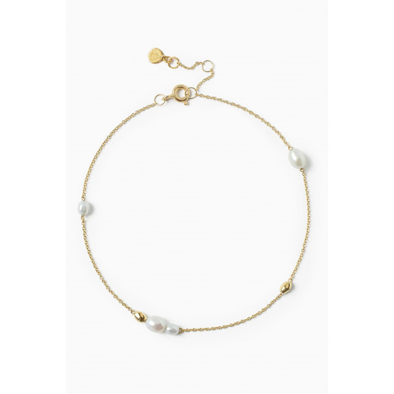The Alkemistry - Pearl & Bead Anklet in 18kt Yellow Gold