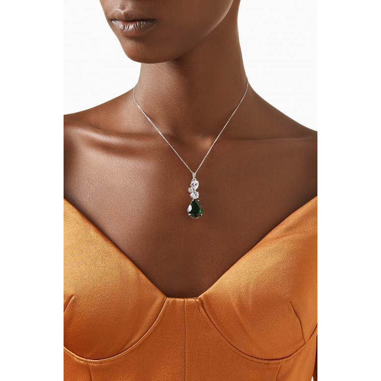 KHAILO SILVER - Pear-shaped Crystal Drop Necklace in Sterling Silver