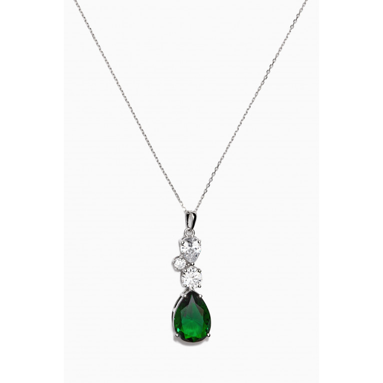 KHAILO SILVER - Pear-shaped Crystal Drop Necklace in Sterling Silver