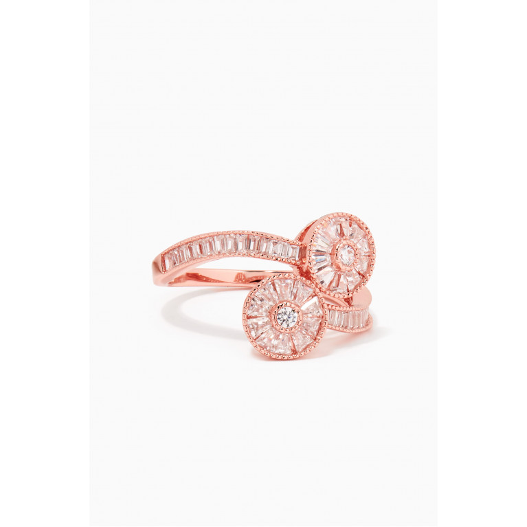 KHAILO SILVER - Baguette-cut Spiral Crystal Ring in Rose Gold-plated Sterling Silver