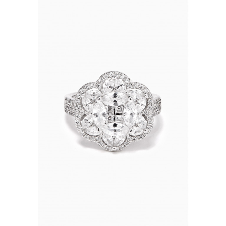 KHAILO SILVER - Flower Stone Crystal Ring in Sterling Silver