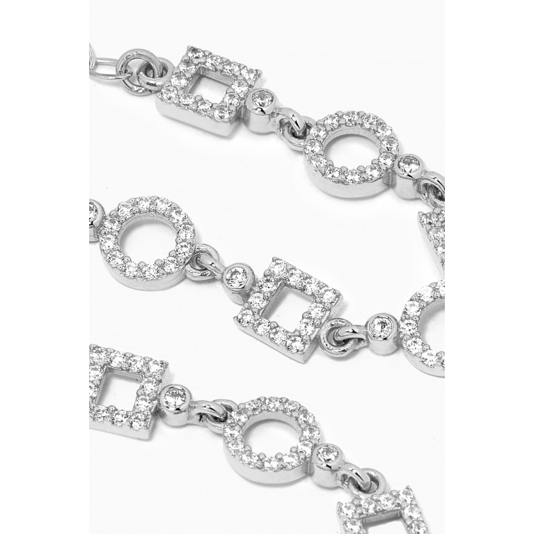 KHAILO SILVER - Circle & Square Charm Crystal Bracelet in Sterling Silver