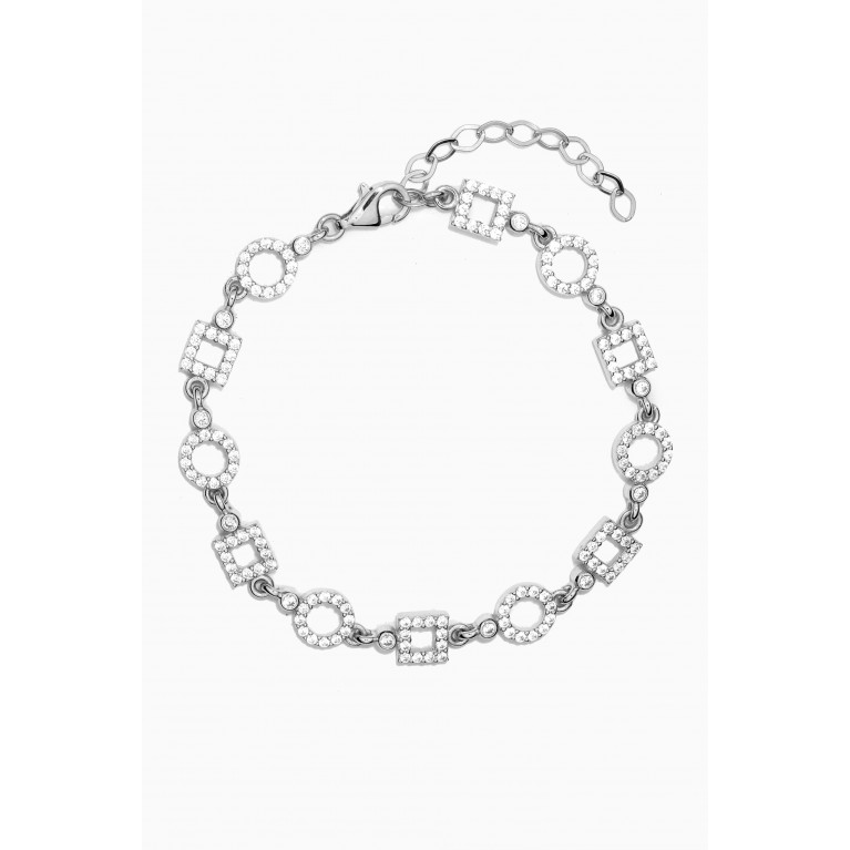 KHAILO SILVER - Circle & Square Charm Crystal Bracelet in Sterling Silver