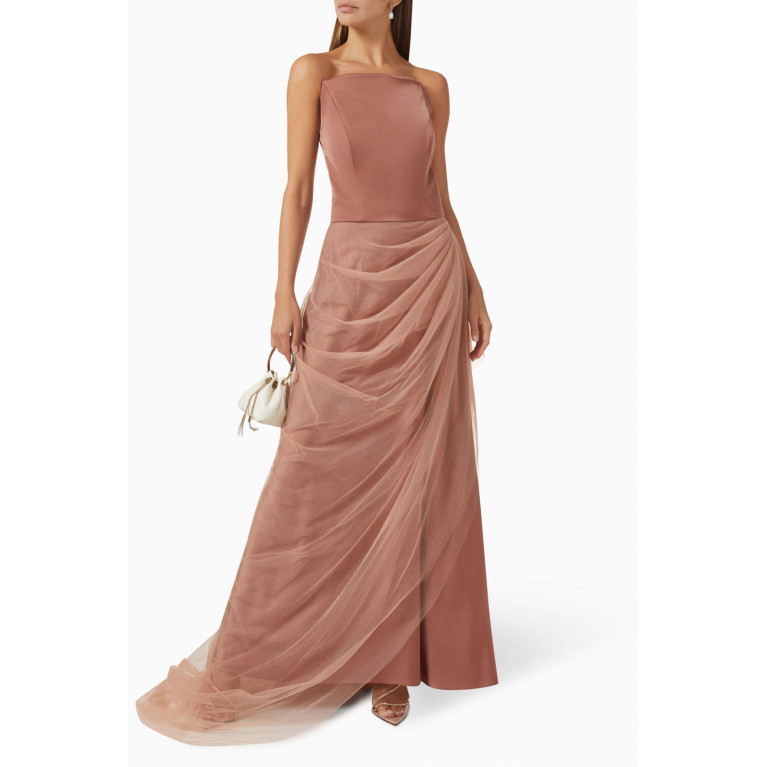 Bazza Alzouman - Strapless Draped Gown in Tulle