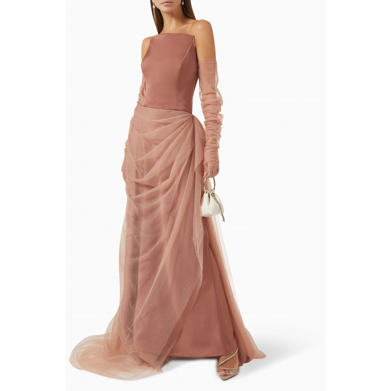 Bazza Alzouman - Strapless Draped Gown in Tulle