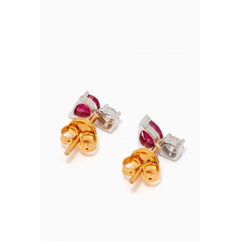 The Golden Collection - Diamond & Ruby Duo Stud Earrings in 18kt Gold