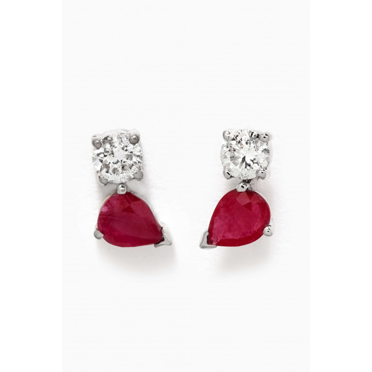 The Golden Collection - Diamond & Ruby Duo Stud Earrings in 18kt Gold