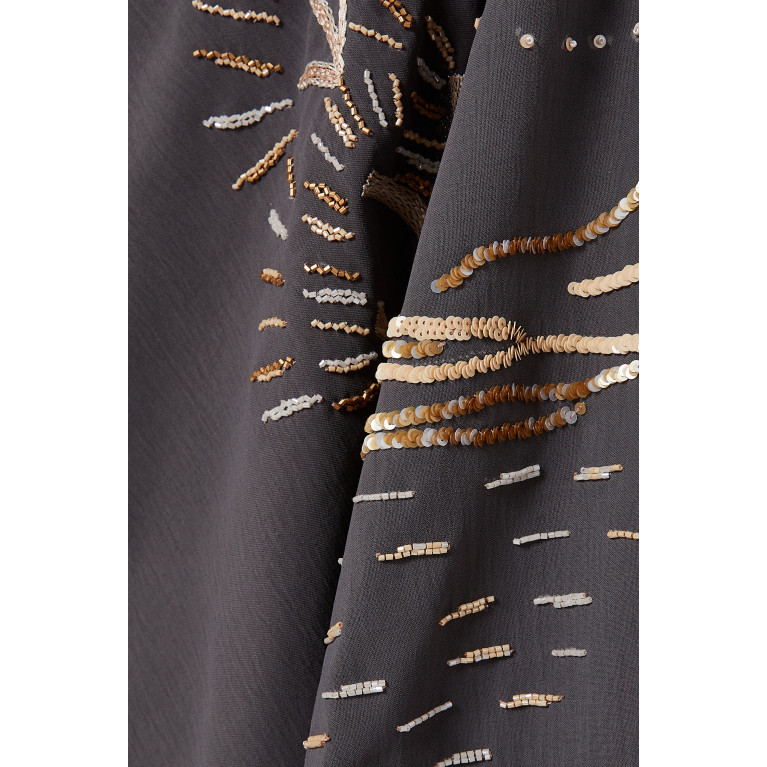 Sui Abaya - Embellished Raw-edged Abaya in Crêpe