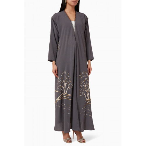 Sui Abaya - Embellished Raw-edged Abaya in Crêpe