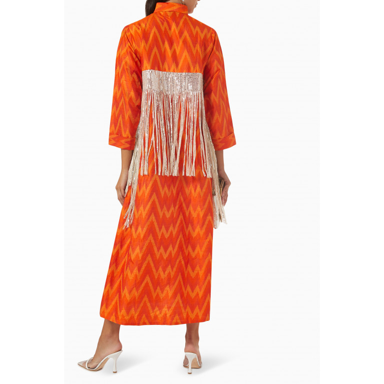 The Naqadis - Sequinned Fringe Shirt Dress in Silk
