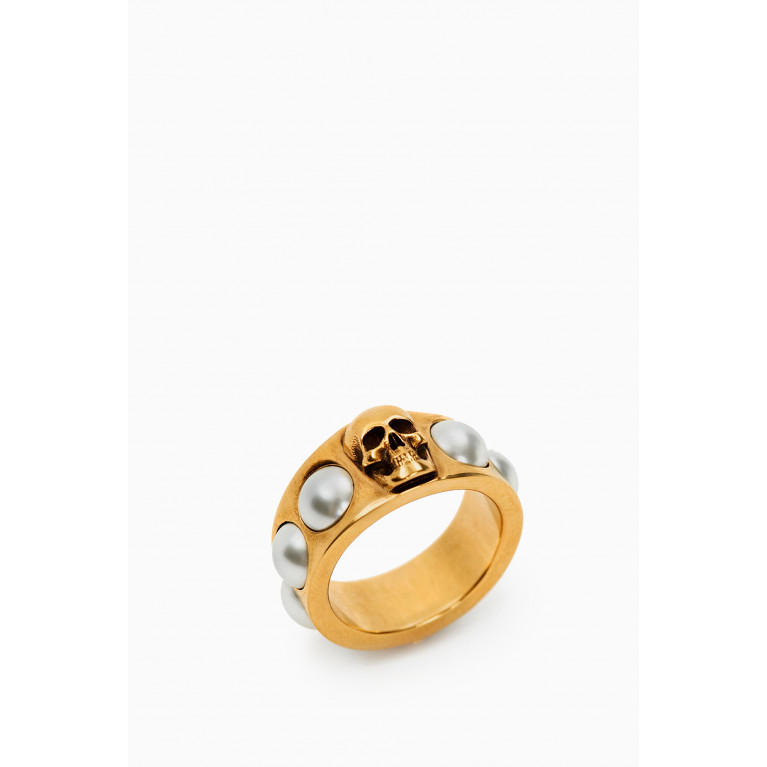 Alexander McQueen - Skull Pearl Ring in Brass