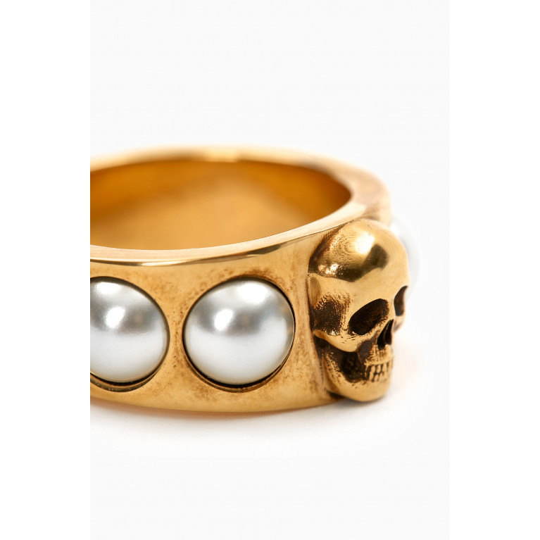 Alexander McQueen - Skull Pearl Ring in Brass