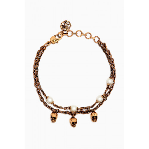 Alexander McQueen - Pearl Skull Chain Bracelet in Antique Gold