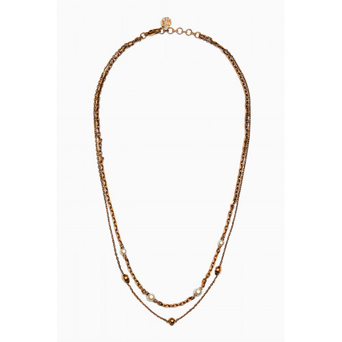Alexander McQueen - Skull Pearl Necklace in Brass