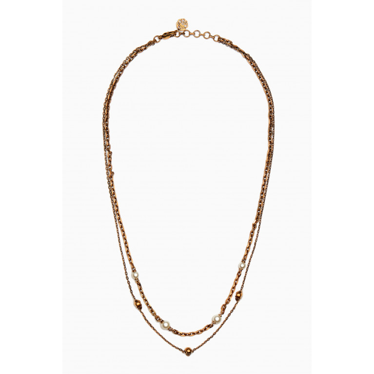 Alexander McQueen - Skull Pearl Necklace in Brass
