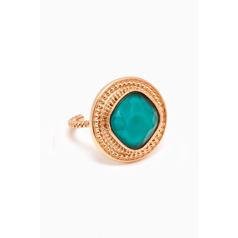 Satellite - Cabochon Adjustable Ring in 14kt Gold-plated Metal