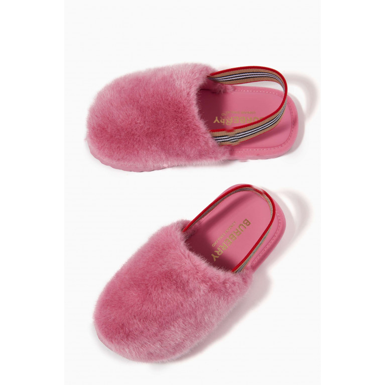 Burberry - Icon Stripe Sandals in Faux Fur