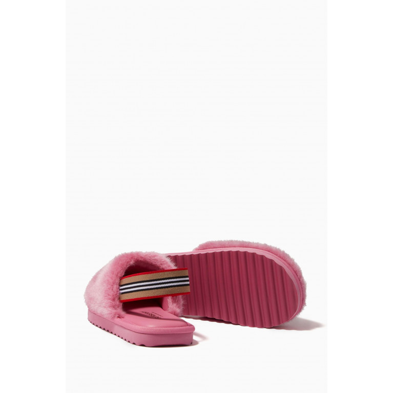 Burberry - Icon Stripe Sandals in Faux Fur