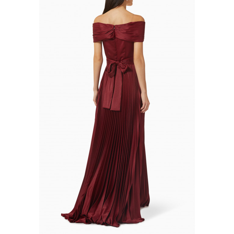 NASS - Off-shoulder Pleated Maxi Dress in Crêpe Red