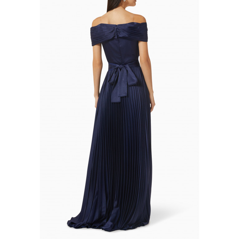 NASS - Off-shoulder Pleated Maxi Dress in Crêpe Blue