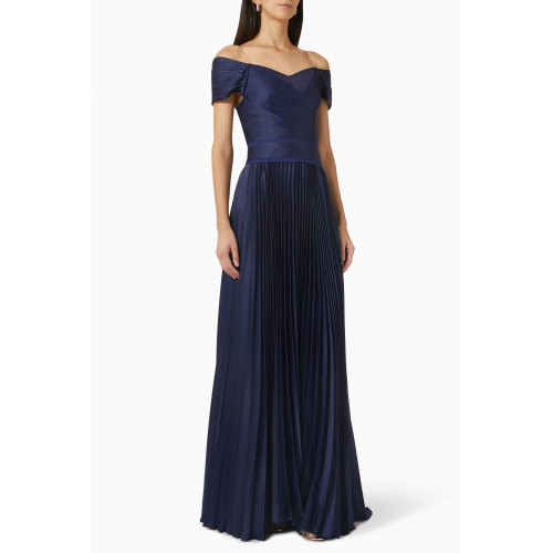 NASS - Off-shoulder Pleated Maxi Dress in Crêpe Blue