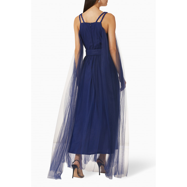 NASS - Pleated V-neck Midi Dress in Tulle Blue