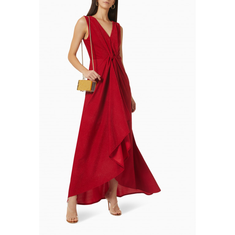 NASS - V-neck Draped Maxi Dress in Lurex-jersey Red