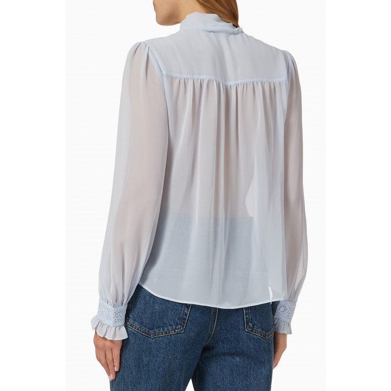 Self-Portrait - Embroidered Bow Top in Chiffon