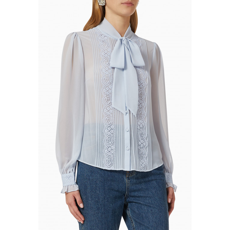 Self-Portrait - Embroidered Bow Top in Chiffon