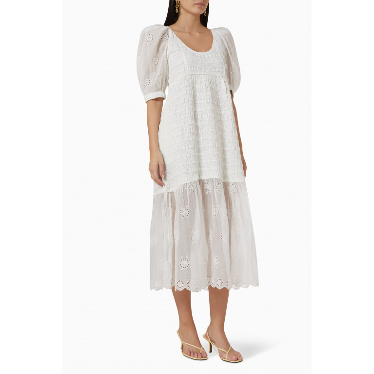 Sea New York - Blaine Eyelet Smocked Midi Dress in Cotton