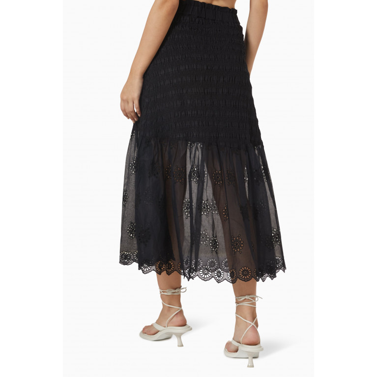 Sea New York - Blaine Eyelet Smocked Midi Skirt in Cotton
