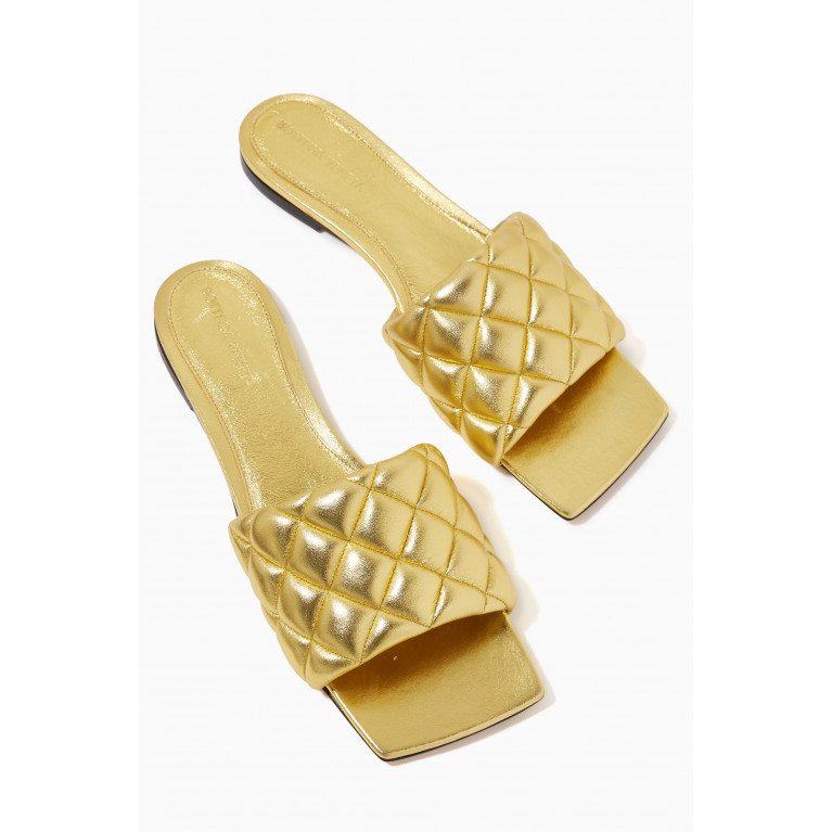 Bottega Veneta - Padded Flat Sandals in Quilted Metallic-leather