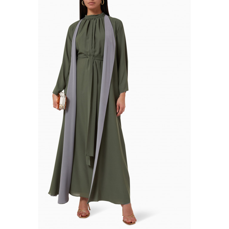 SH Collection - Belted Abaya Set Green