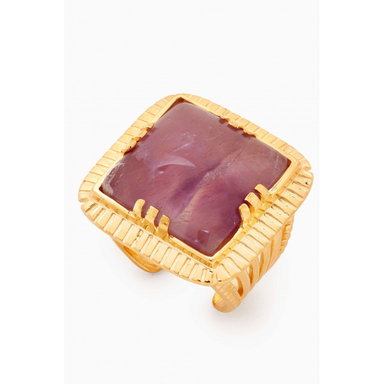 Gas Bijoux - Arty Chavaliere Amethyst Cabochon Ring in Gold-plated Metal
