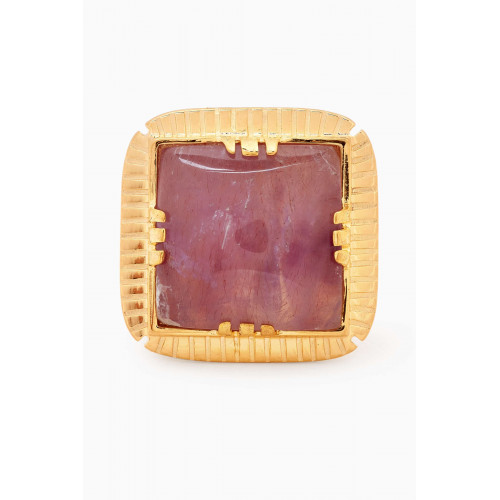 Gas Bijoux - Arty Chavaliere Amethyst Cabochon Ring in Gold-plated Metal