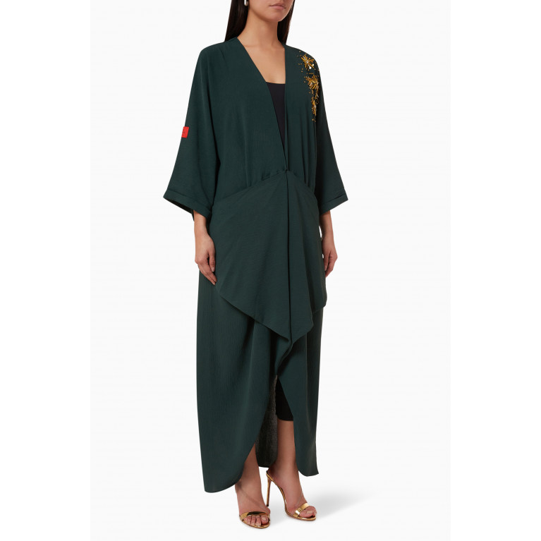 Sara Bostani - Embellished Abaya in Linen Green