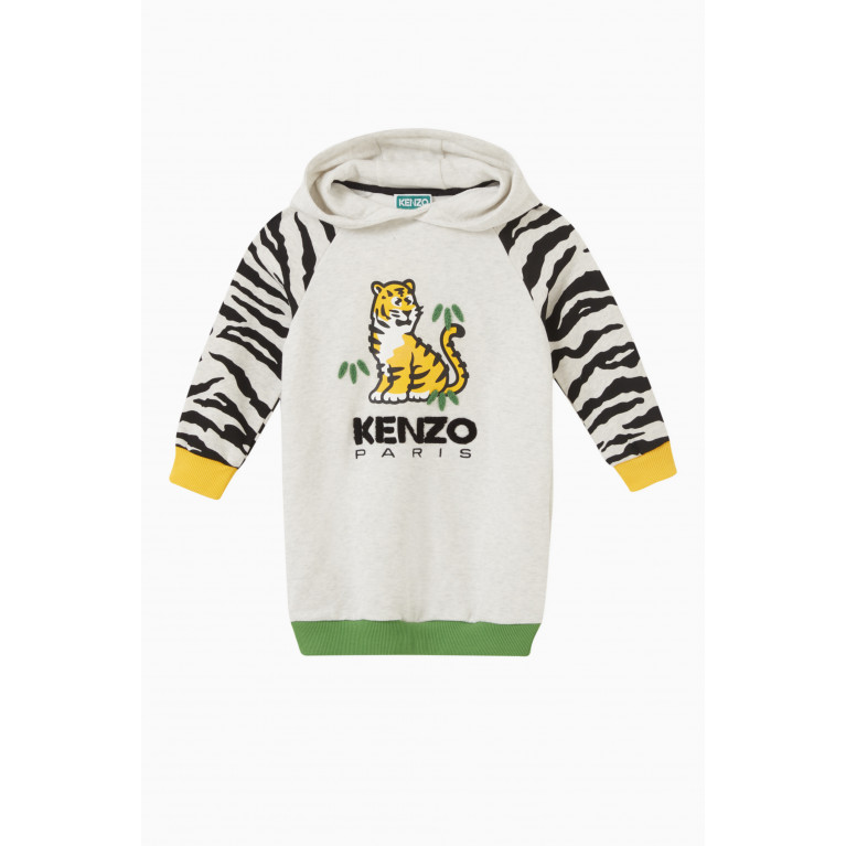 KENZO KIDS - Animal Logo Hooded Dress in Cotton Grey