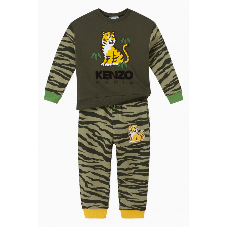 KENZO KIDS - Zebra Sweatpants in Cotton Green