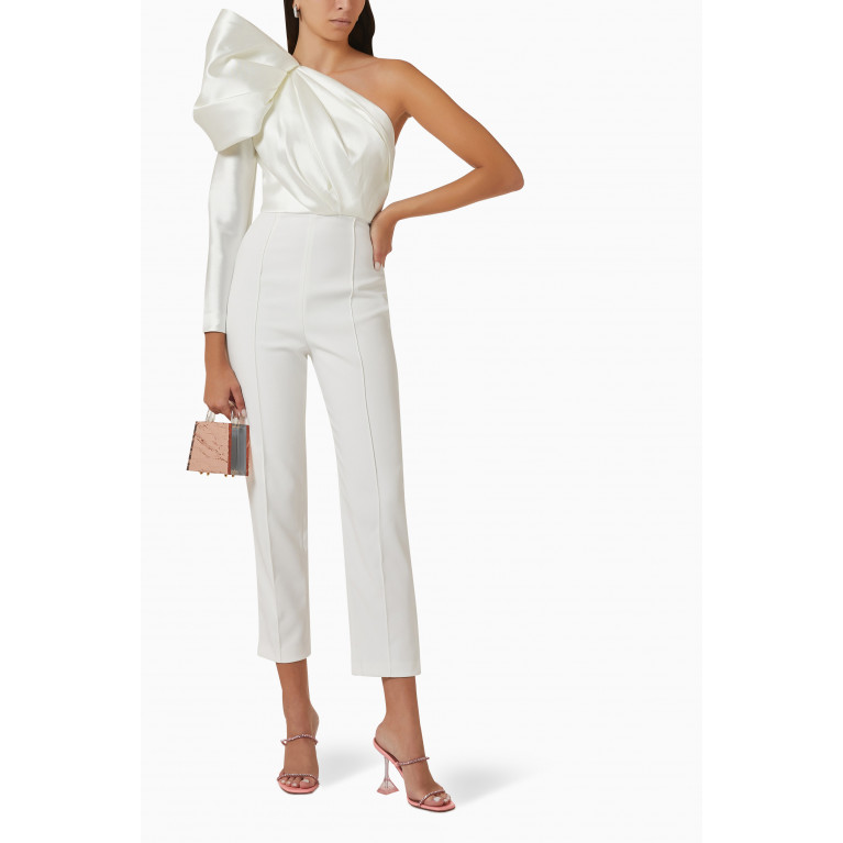 Solace London - Nova One-shoulder Jumpsuit in Satin White